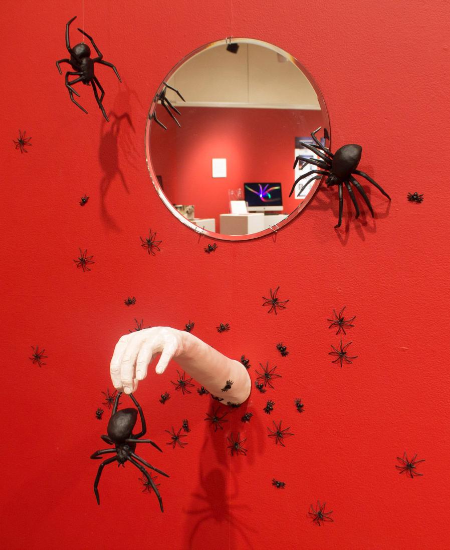 一个学生制作的蜘蛛恐惧症陶瓷展示. 